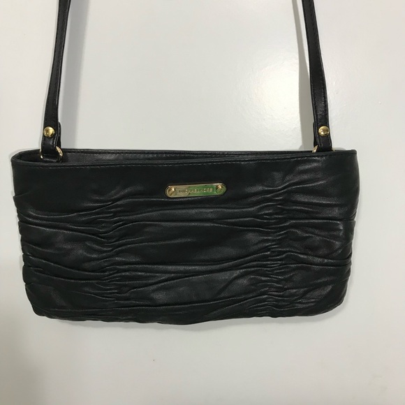 Michael Kors Handbags - Michael Kors Webster Black Leather Ruched Shoulder Clutch Bag EUC